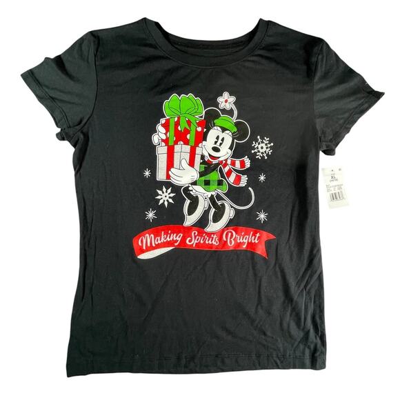 Disney Other - Disney Minnie Mouse Shirt Girls XL (14/16) Black T-Shirt Christmas Holiday NWT